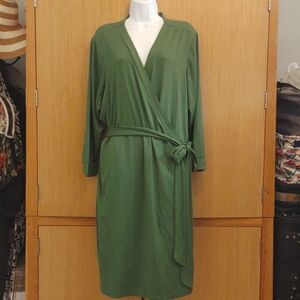 +SZ Green LS "Solid Wrap Dress" SZ 3X By Wendy Williams